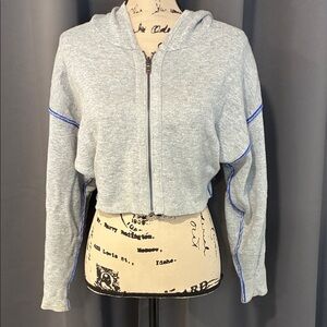 Silence + Noise Gray Cropped Hoodie with Blue Trim